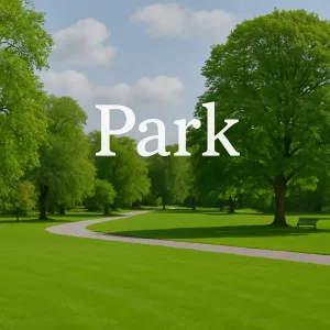 Bild över en park med gräs och träd