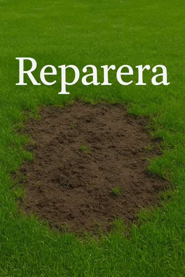 Bild av gräsmatta med en jordplätt. Gräsfrö Reparera.